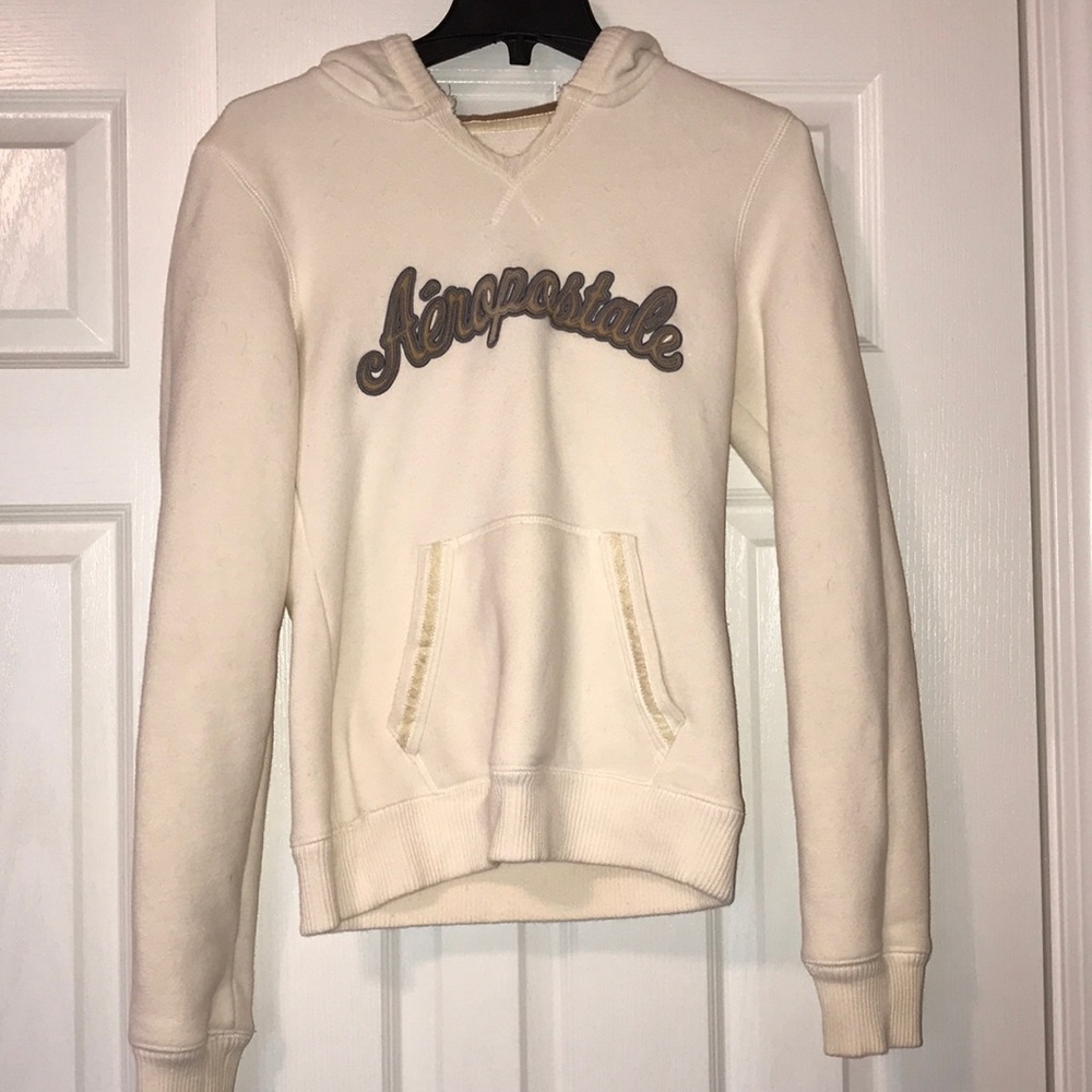 Aeropostale Cream/Brown Hoodie Size Medium GUC